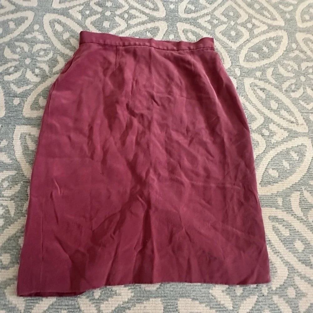 Vintage 90s Halston Berry Merlot Maroon 100% Silk‎ Pencil Skirt size 6P Petite